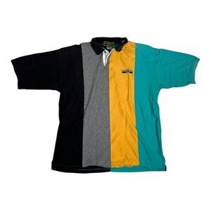Vintage Johnnie Walker Classic Polo Shirt Mens Large Colorblock Black Teal 90s
